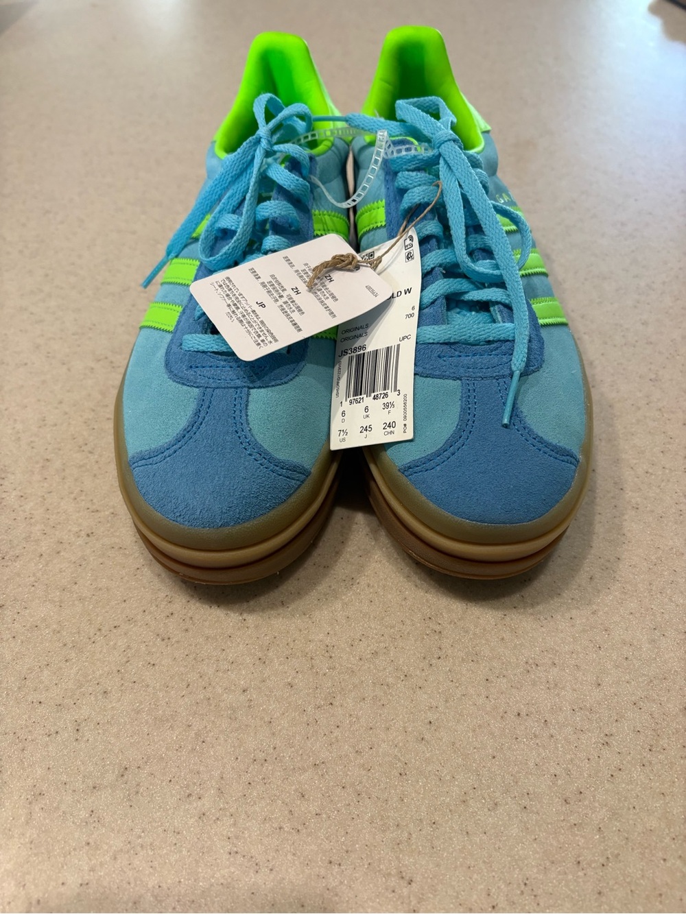 Women’s Adidas Teal and Neon Green Gazelle Casual Athletic Sneakers